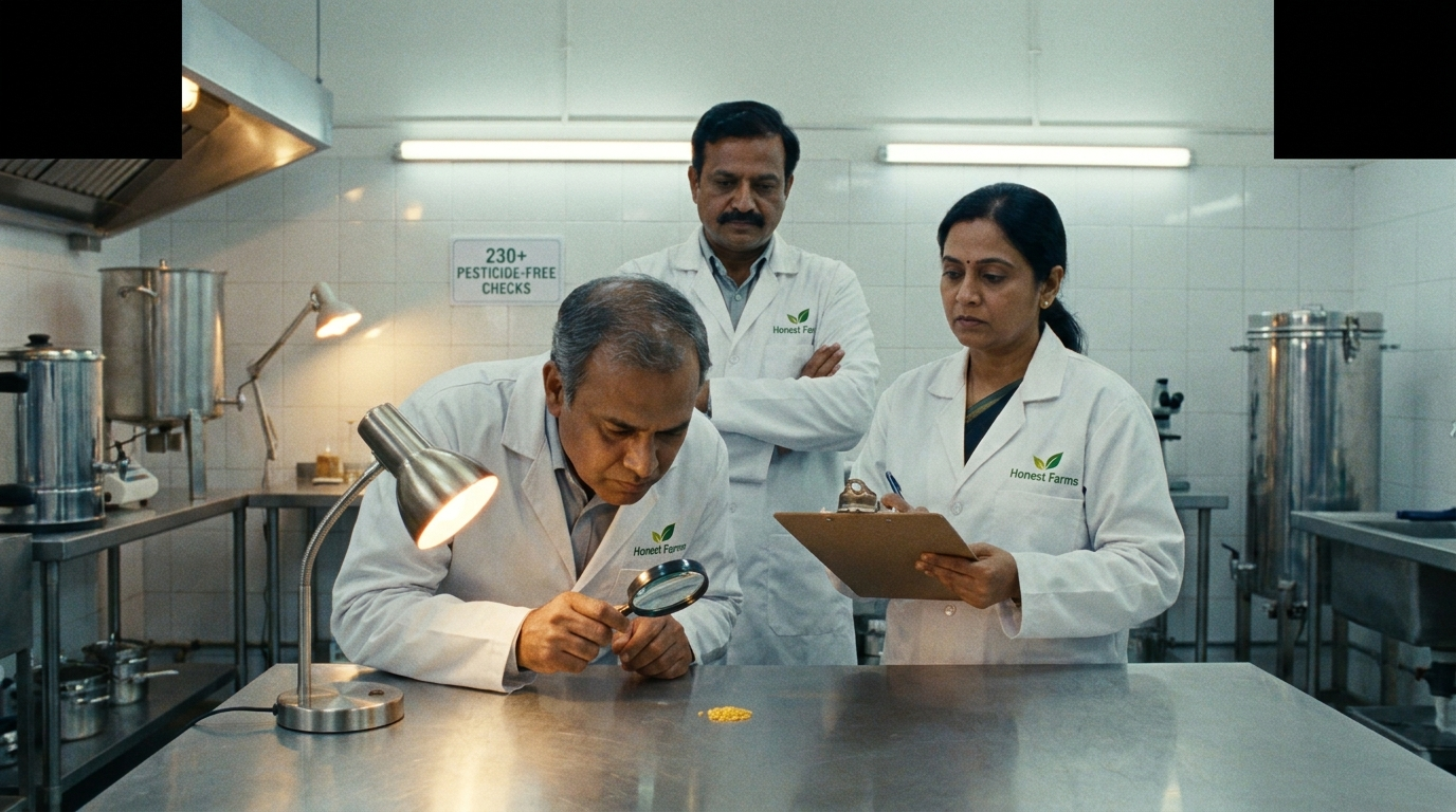 Honest Farms quality lab interrogating a single lentil